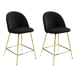 Vente-Unique Lot de 2 tabourets de bar en velours et métal doré - Noir - MELBOURNE