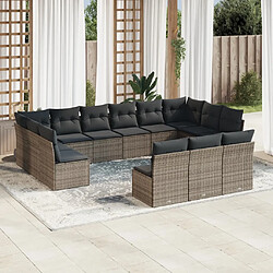 vidaXL Salon de jardin avec coussins 13 pcs gris résine tressée