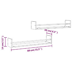 vidaXL Étagères murales avec barres 2 pcs sonoma gris 80x16x14 cm pas cher