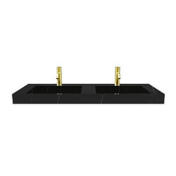 Vente-Unique Double vasque suspendue en solid surface effet marbre noir - L120.2 x l45.2 x H8 cm - TAKOTNA