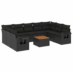 Maison Chic Salon de jardin 10 pcs avec coussins, Ensemble Tables et chaises d'extérieur noir résine tressée -GKD432694