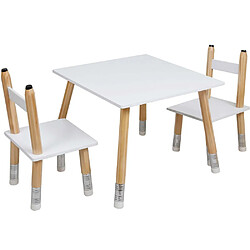 The Home Deco Kids Ensemble table et 2 chaises pour enfants en bois Crayon.