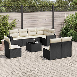 vidaXL Salon de jardin 9 pcs avec coussins noir résine tressée