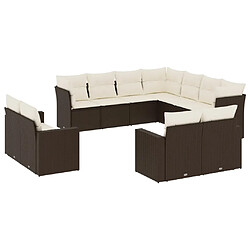 vidaXL Salon de jardin et coussins 11 pcs marron résine tressée