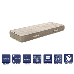 Literie Julien Matelas Latex Naturel 140x200 x 23 cm Ferme + Oreiller Visco - Tissu 100% Coton - 7 Zones de Confort - Noyau Poli Lattex HR Dernière Génération - Très Respirant Matelas Latex Naturel 140x200 x 23 cm Ferme + Oreiller Visco - Tissu 100% Coton - Déhoussable Housse Lavable - 7 Zones de Confort - Noyau Poli Lattex HR Dernière Génération - Très Respirant