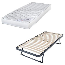 Ebac Sommier gigogne + matelas Marly - 90x190 - Mousse - 20 lattes bois - Gain de place 