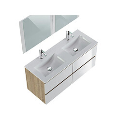 Pegane Meuble de salle de bain 120 cm coloris Blanc et chêne - Longueur 122 x Profondeur 46 x Hauteur 57 cm