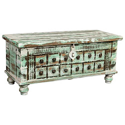 Coffre Alexandra House Living Blanc Vert Bois de manguier 42 x 45 x 98 cm Finition vieillie 