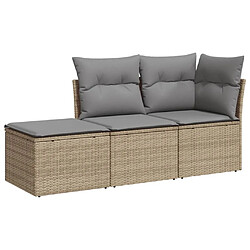 vidaXL Salon de jardin avec coussins 3 pcs beige résine tressée