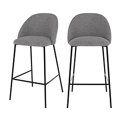 Rendez Vous Deco Chaise de bar Karl en tissu gris foncé 66 cm (lot de 2) 