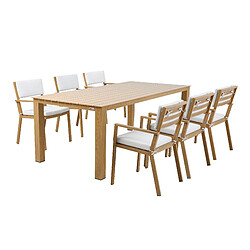 AXI Jada Salon de Jardin avec Table et Chaises en bois / beige pour 6 personnes | Salon / Meubles de jardin en aluminium / polyester | Table à manger d'extérieur / jardin