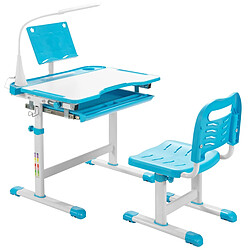 Helloshop26 Ensemble bureau et chaise pour enfants avec éclairage led plateau incliné et tiroir coulissant réglable en hauteur bleu 20_0009779