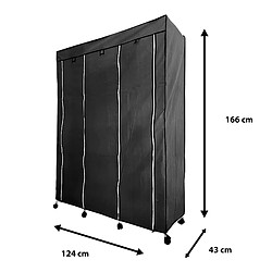 Dressing en tissu avec portes zippées et roulettes Nyana Home 170x125x45cm 6 espaces, 3 portes, 2 armoires Noir pas cher