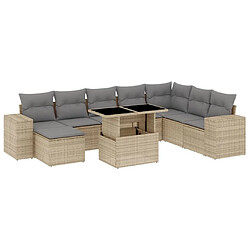 vidaXL Salon de jardin avec coussins 9 pcs beige résine tressée