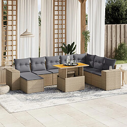 vidaXL Salon de jardin avec coussins 9 pcs beige résine tressée 