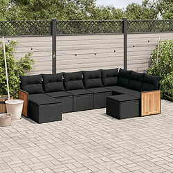 Maison Chic Ensemble Tables et chaises d'extérieur 9 pcs avec coussins,Salon de jardin noir résine tressée -GKD521681