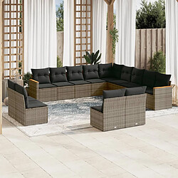 vidaXL Salon de jardin avec coussins 13 pcs gris résine tressée