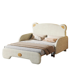 ComfortXL Lit double en forme d'ours avec lit gigogne, velours beige (140x110cm&140x200cm)