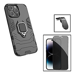 PHONECARE Kit Verre Trempé 5D Anti-Spy + Coque 3X1 Military Defender + Support Magnétique L pour Apple iPhone 15 Plus - Noir 