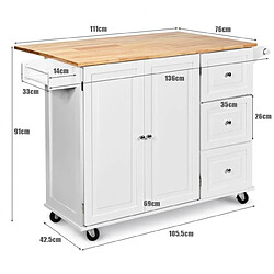 Helloshop26 Desserte sur roulettes service de cuisine de roulant avec plans de travail rabattable en bois armoire de rangement 20_0008402 pas cher