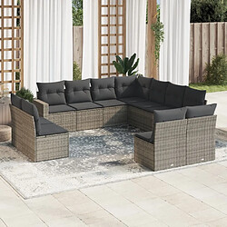 Maison Chic Salon de jardin 11 pcs avec coussins | Ensemble de Table et chaises | Mobilier d'Extérieur gris résine tressée -GKD86413