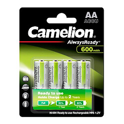 Pack de 4 piles rechargeables Camelion Always Ready Mignon AA 600mA