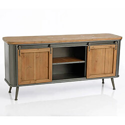 L'Héritier Du Temps Buffet 2 Portes Eugène Amadeus Console de Rangement Meuble de Séjour en Bois et Métal 39x68x143cm