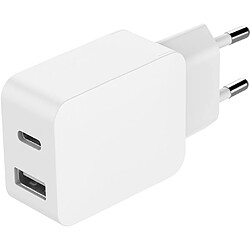 Double Chargeur maison USB A+C PD 37W (12+25W) Power Delivery GaN Blanc Bigben