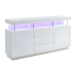 Avis Vente-Unique Buffet 3 tiroirs et 2 portes avec LEDs en MDF - Blanc laqué - FABIO II