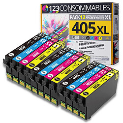 123CONSOMMABLES - 405XL - Cartouches d'encre compatible avec Epson 405XL Workforce Pro WF-3820DWF 3825DWF 4820DWF 4825DWF WF-7830DTWF WF-7835DTWF WF-7840DTWF (3 Noir / 3 Cyan / 3 Magenta / 3 Jaune)