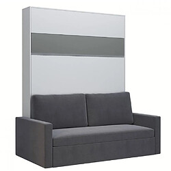 Inside 75 Armoire lit escamotable DJUKE SOFA blanc bandeau gris mat canapé gris 160*200 cm 