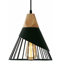 Elixir Suspension Luminaire Vintage,Bois Métal design Lampe Plafonnier Industrielle en Luminaires Suspension Abat-jour 27 Applique d'Eclairage pour salle à manger Cuisine,Noir