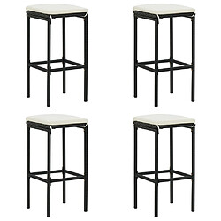 vidaXL Tabourets de bar avec coussins lot de 4 noir résine tressée 