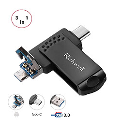 Wewoo Clé USB iPhone iDisk 3 en 1 64G Type-C + Micro USB + USB 3.0 Disque flash push-pull métal avec fonction OTG (Noir) 