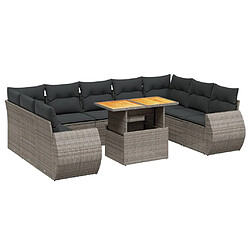 vidaXL Salon de jardin avec coussins 10 pcs gris résine tressée