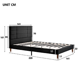 LBF Lit capitonné Double avec tiroir de lit et sommier à Lattes, Cadre de lit capitonné avec tête de lit en Lin Noir, pour Adultes et Adolescents, Noir (Matelas Non Inclus) 140 x 200 cm