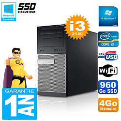 PC Tour DELL 7010 Core I3-2120 RAM 4Go Disque 960 Go SSD Wifi W7