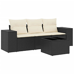 vidaXL Salon de jardin 4 pcs avec coussins noir résine tressée