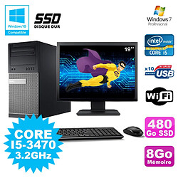 Lot PC Tour Dell 7010 I5-3470 3.2Ghz 8Go 480Go SSD DVD WIFI Win 7 + Ecran 19 · Occasion 