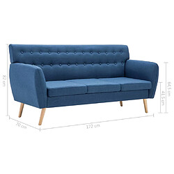 vidaXL Canapé à 3 places revêtement en tissu 172x70x82 cm bleu pas cher