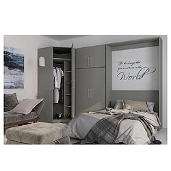 Inside 75 Composition armoire lit escamotable SMART-V2 gris mat Couchage 140 x 200 cm armoire 2 portes + angle