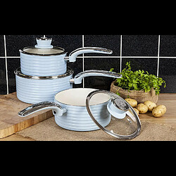 Retro Batterie de Cuisine 3 Casseroles 16 18 20cm Induction Antiadhésive Ceramic, , Bleu, SWAN, SWPS3020BLN pas cher