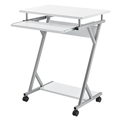 Helloshop26 Bureau ordinateur roulant table informatique avec support clavier coulissant avec 4 roulettes MDF 60 cm blanc 03_0001153 