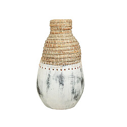 Vase Alexandra House Living Blanc Beige Céramique Rotin 25 x 60 x 25 cm