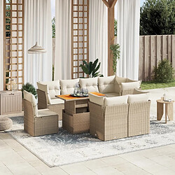 vidaXL Salon de jardin avec coussins 9 pcs beige résine tressée 