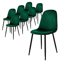 ML-Design Lot de 8 chaises de salle à manger vert foncé velours avec dossier pieds en noir