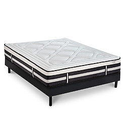 MAISON AUBERTIN Matelas Mémoire 28cm + Sommier Noir 140x200 Ensemble Matelas Mémoire de forme h28cm et Sommier en kit bois 140x200