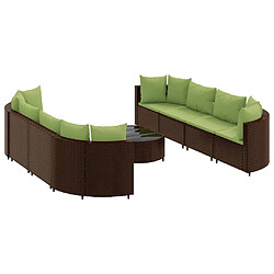 vidaXL Salon de jardin avec coussins 9 pcs marron résine tressée