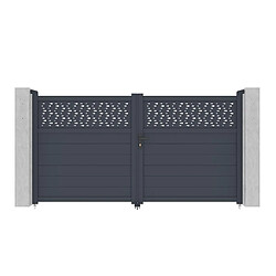 Vente-Unique Portail battant aluminium semi plein à motifs L305 x H166 cm anthracite - BAZIO