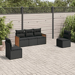 vidaXL Salon de jardin 5 pcs avec coussins noir résine tressée 